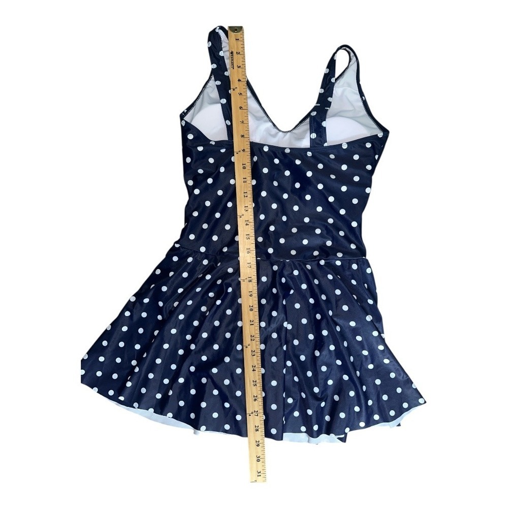 Yonique Navy Blue/White‎ Polka Dot Swim Dress, Large - Picture 6 of 8